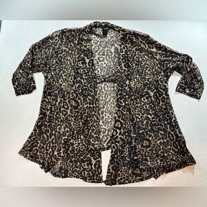 Ali Miles Leopard Print Open Cardigan Womens 3X Lightweight Stretch Draped